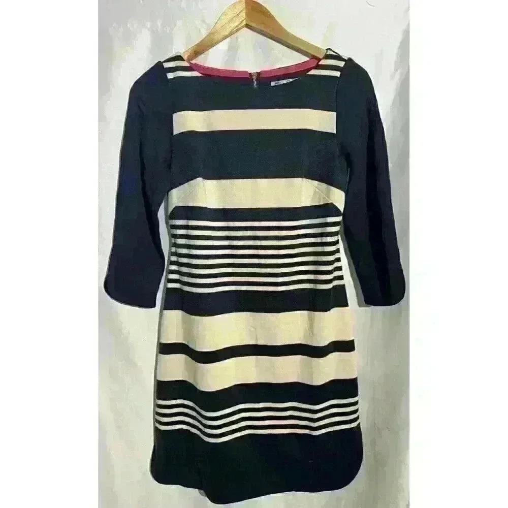 Eliza J Blue Tan Stripe 3/4 Sleeve Dress Size 4